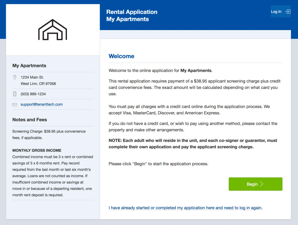 Rental Application Screen